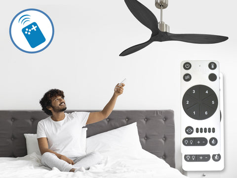 Ventilador de techo Reversible Termostato Wifi Motor DC Techos Inclinados Mando a Distancia Hypersilence Memoria FullWood 2