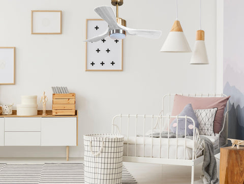 Ventilador de techo Modo Invierno/Verano Termostato Dimable Wifi Motor DC Techos Inclinados Mando a Distancia Luz tres tonos Hypersilence Memoria