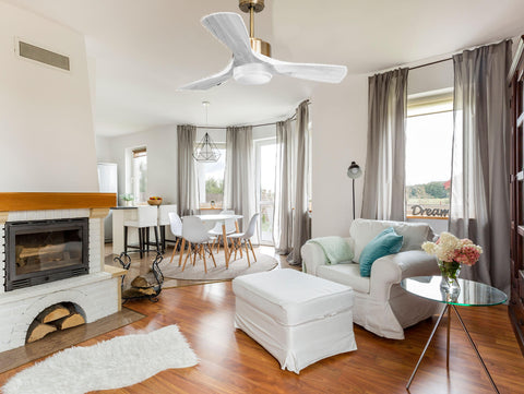 Ventilador de techo Modo Invierno/Verano Termostato Dimable Wifi Motor DC Techos Inclinados Mando a Distancia Luz tres tonos Hypersilence Memoria