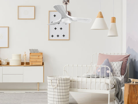 Ventilador de techo Modo Invierno/Verano Termostato Dimable Wifi Motor DC Techos Inclinados Mando a Distancia Luz tres tonos Hypersilence Memoria