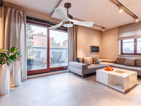 Ventilador de techo Modo Invierno/Verano Termostato Dimable Wifi Motor DC Techos Inclinados Mando a Distancia Luz tres tonos Hypersilence Memoria