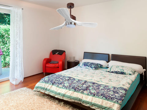 Ventilador de techo Modo Invierno/Verano Termostato Dimable Wifi Motor DC Techos Inclinados Mando a Distancia Luz tres tonos Hypersilence Memoria