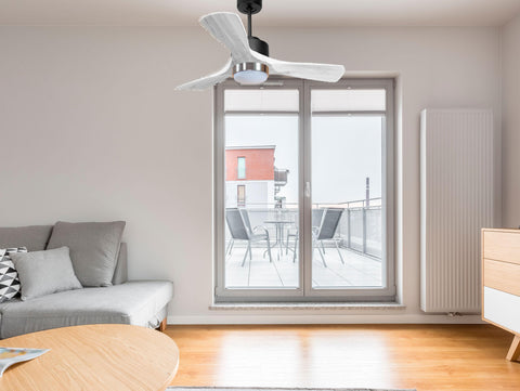 Ventilador de techo Modo Invierno/Verano Termostato Dimable Wifi Motor DC Techos Inclinados Mando a Distancia Luz tres tonos Hypersilence Memoria