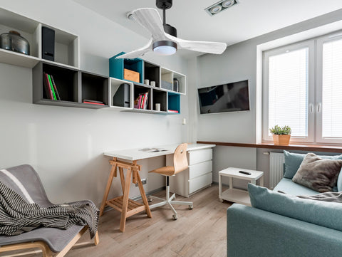 Ventilador de techo Modo Invierno/Verano Termostato Dimable Wifi Motor DC Techos Inclinados Mando a Distancia Luz tres tonos Hypersilence Memoria