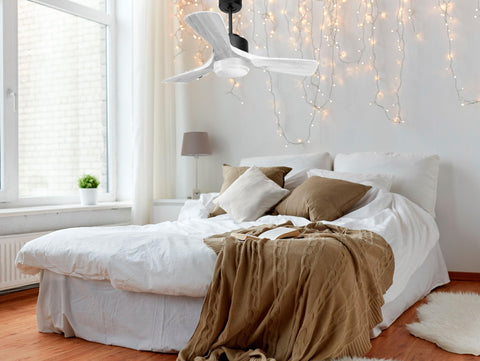 Ventilador de techo Modo Invierno/Verano Termostato Dimable Wifi Motor DC Techos Inclinados Mando a Distancia Luz tres tonos Hypersilence Memoria