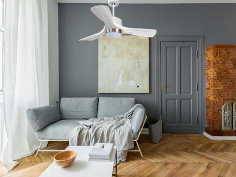 Ventilador de techo Modo Invierno/Verano Termostato Dimable Wifi Motor DC Techos Inclinados Mando a Distancia Luz tres tonos Hypersilence Memoria