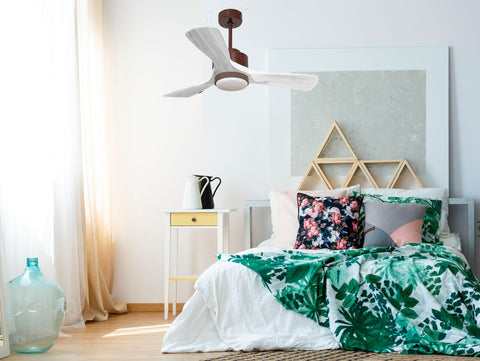 Ventilador de techo Modo Invierno/Verano Termostato Dimable Wifi Motor DC Techos Inclinados Mando a Distancia Luz tres tonos Hypersilence Memoria