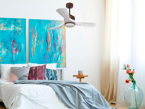 Ventilador de techo Modo Invierno/Verano Termostato Dimable Wifi Motor DC Techos Inclinados Mando a Distancia Luz tres tonos Hypersilence Memoria