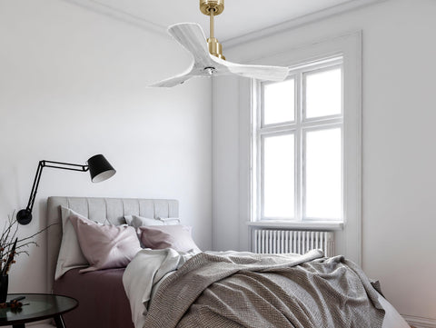 Ventilador de techo Modo Invierno/Verano Termostato Dimable Wifi Motor DC Techos Inclinados Mando a Distancia Luz tres tonos Hypersilence Memoria