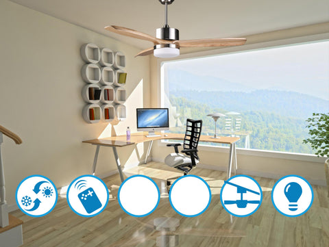 Ventilador de techo DC marrÃ³n aspas de 132cm con luz para 35m2