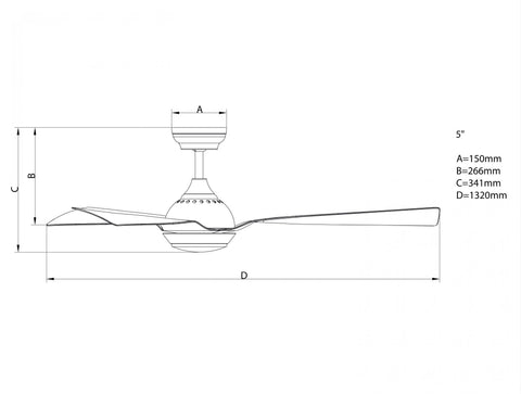 Ventilador de techo DC gris con aspas de 132cm y luz para 35m2
