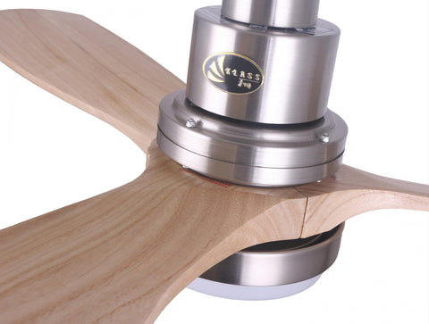 Ventilador de techo DC beige con aspas de madera 132cm y luz para 35m2