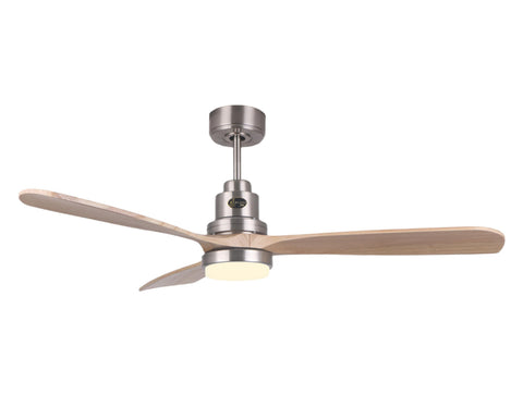 Ventilador de techo DC beige con aspas de madera 132cm y luz para 35m2