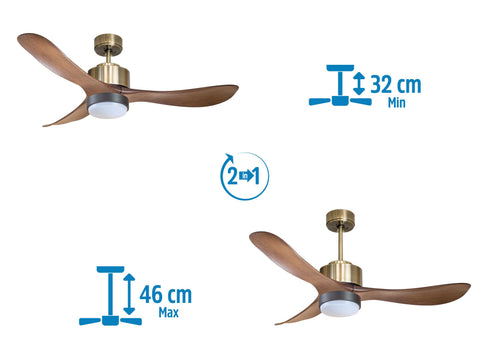 Ventilador de techo Reversible Termostato Wifi Motor DC Techos Inclinados Mando a Distancia Luz tres tonos Hypersilence Memoria