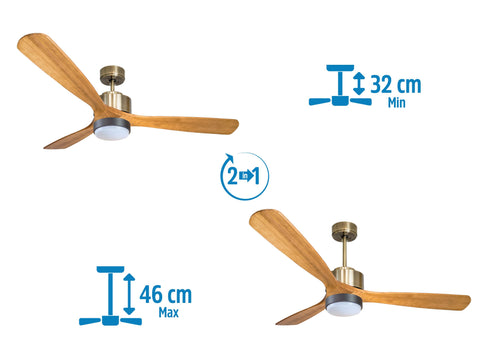 Ventilador de techo Reversible Termostato Wifi Motor DC Techos Inclinados Mando a Distancia Luz tres tonos Hypersilence Memoria