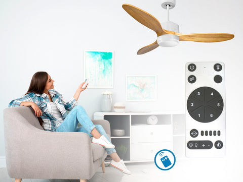 Ventilador de techo Reversible Termostato Wifi Motor DC Techos Inclinados Mando a Distancia Luz tres tonos Hypersilence Memoria
