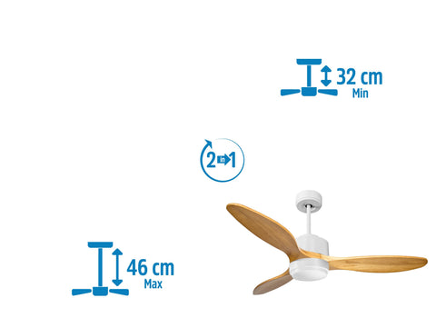 Ventilador de techo Reversible Termostato Wifi Motor DC Techos Inclinados Mando a Distancia Luz tres tonos Hypersilence Memoria