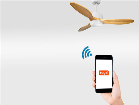 Ventilador de techo Reversible Termostato Wifi Motor DC Techos Inclinados Mando a Distancia Luz tres tonos Hypersilence Memoria
