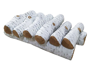 Leños decorativos de fibra cerámica en blanco para chimenea. Pack de 8 uds