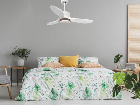 Ventilador de techo Modo Invierno/Verano Termostato Dimable Wifi Motor DC Techos Inclinados Mando a Distancia Luz tres tonos Hypersilence Memoria