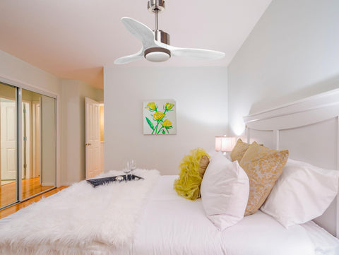 Ventilador de techo Modo Invierno/Verano Termostato Dimable Wifi Motor DC Techos Inclinados Mando a Distancia Luz tres tonos Hypersilence Memoria