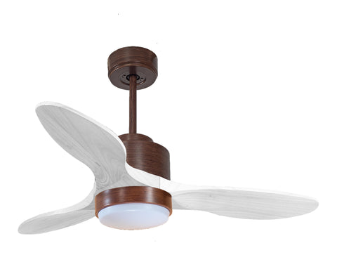 Ventilador de techo Modo Invierno/Verano Termostato Dimable Wifi Motor DC Techos Inclinados Mando a Distancia Luz tres tonos Hypersilence Memoria