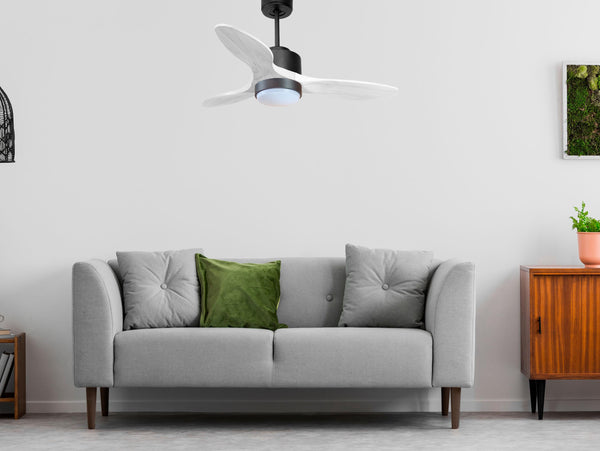 Ventilador de techo Modo Invierno/Verano Termostato Dimable Wifi Motor DC Techos Inclinados Mando a Distancia Luz tres tonos Hypersilence Memoria