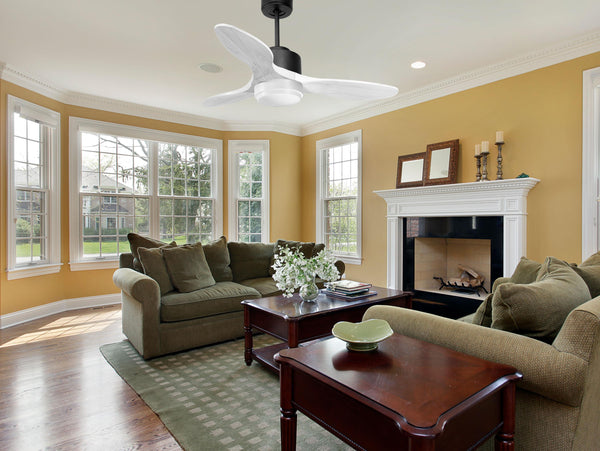 Ventilador de techo Modo Invierno/Verano Termostato Dimable Wifi Motor DC Techos Inclinados Mando a Distancia Luz tres tonos Hypersilence Memoria