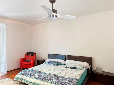 Ventilador de techo Reversible Termostato Dimable Wifi Motor DC Techos Inclinados Mando a Distancia Luz tres tonos Hypersilence Memoria