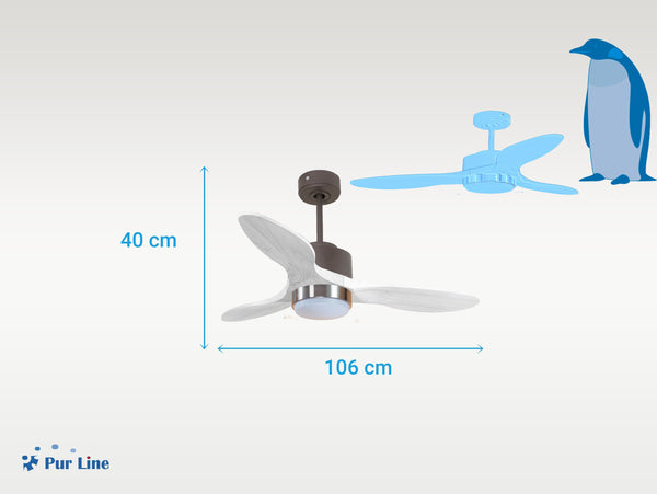 Ventilador de techo Reversible Termostato Dimable Wifi Motor DC Techos Inclinados Mando a Distancia Luz tres tonos Hypersilence Memoria