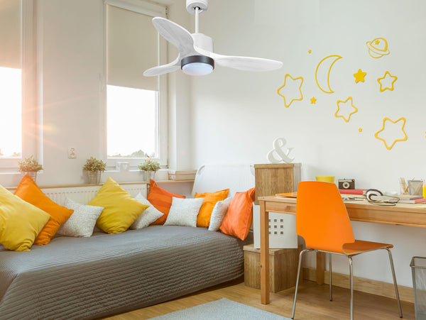 Ventilador de techo Modo Invierno/Verano Termostato Dimable Wifi Motor DC Techos Inclinados Mando a Distancia Luz tres tonos Hypersilence Memoria