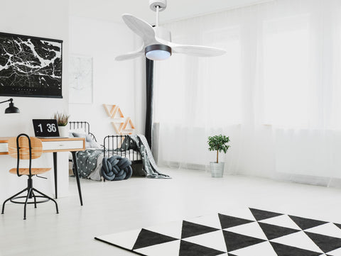 Ventilador de techo Modo Invierno/Verano Termostato Dimable Wifi Motor DC Techos Inclinados Mando a Distancia Luz tres tonos Hypersilence Memoria