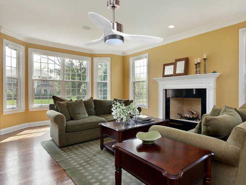 Ventilador de techo Modo Invierno/Verano Termostato Dimable Wifi Motor DC Techos Inclinados Mando a Distancia Luz tres tonos Hypersilence Memoria