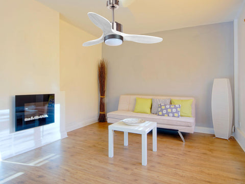 Ventilador de techo Modo Invierno/Verano Termostato Dimable Wifi Motor DC Techos Inclinados Mando a Distancia Luz tres tonos Hypersilence Memoria