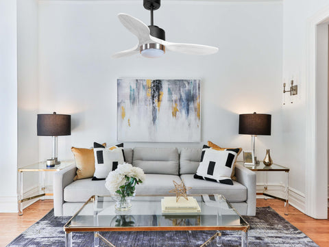 Ventilador de techo Modo Invierno/Verano Termostato Dimable Wifi Motor DC Techos Inclinados Mando a Distancia Luz tres tonos Hypersilence Memoria