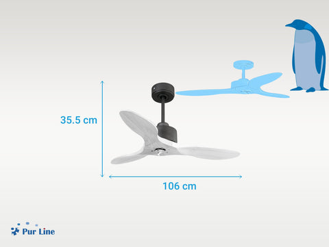 Ventilador de techo Modo Invierno/Verano Termostato Dimable Wifi Motor DC Techos Inclinados Mando a Distancia Luz tres tonos Hypersilence Memoria