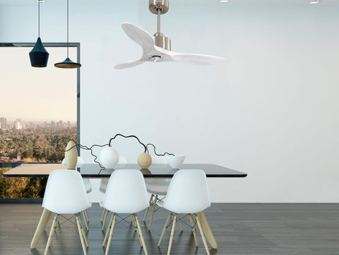 Ventilador de techo Modo Invierno/Verano Termostato Dimable Wifi Motor DC Techos Inclinados Mando a Distancia Luz tres tonos Hypersilence Memoria