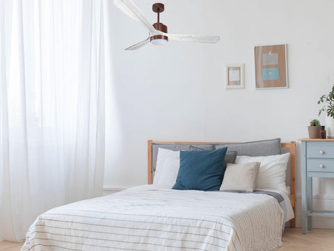 Ventilador de techo Modo Invierno/Verano Termostato Dimable Wifi Motor DC Techos Inclinados Mando a Distancia Luz tres tonos Hypersilence Memoria