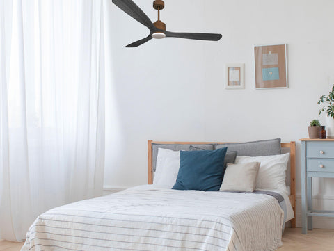 Ventilador de techo Reversible Termostato Dimable Wifi Motor DC Techos Inclinados Mando a Distancia Luz tres tonos Hypersilence Memoria 4