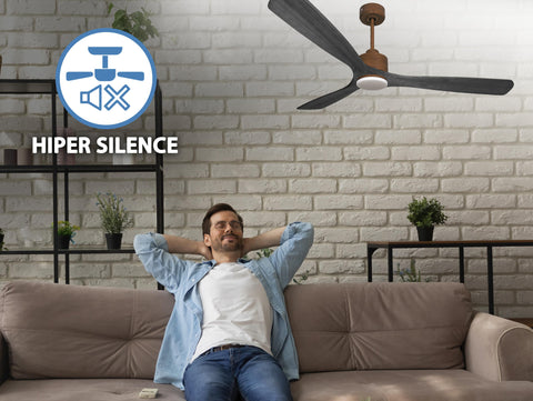 Ventilador de techo Reversible Termostato Dimable Wifi Motor DC Techos Inclinados Mando a Distancia Luz tres tonos Hypersilence Memoria 6