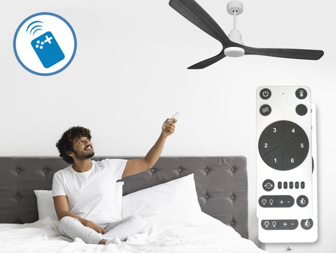 Ventilador de techo Reversible Termostato Dimable Wifi Motor DC Techos Inclinados Mando a Distancia Luz tres tonos Hypersilence Memoria 4