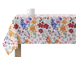 Mantel antimanchas 100% algodón 100x140 cm diseño floral colores vivos