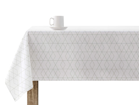 Mantel antimanchas 100% algodón puro 1 pieza con diseño geométrico en blanco con líneas verdes