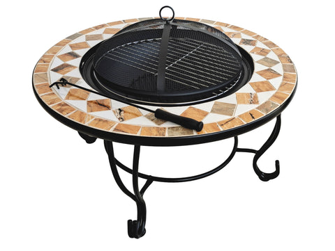 Brasero exterior circular en cerámica y mármol con parrilla