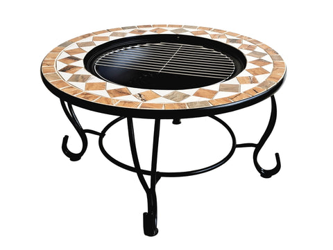 Brasero exterior circular en cerámica y mármol con parrilla