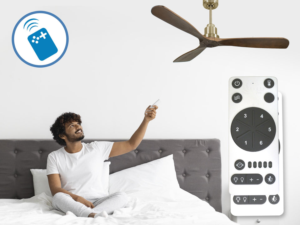 Ventilador de techo Reversible Termostato Wifi Motor DC Techos Inclinados Mando a Distancia Hypersilence Memoria FullWood 6