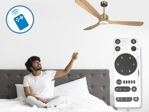 Ventilador de techo Reversible Termostato Dimable Wifi Motor DC Techos Inclinados Mando a Distancia Luz tres tonos Hypersilence Memoria 3