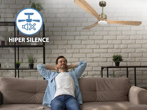 Ventilador de techo Reversible Termostato Dimable Wifi Motor DC Techos Inclinados Mando a Distancia Luz tres tonos Hypersilence Memoria 5
