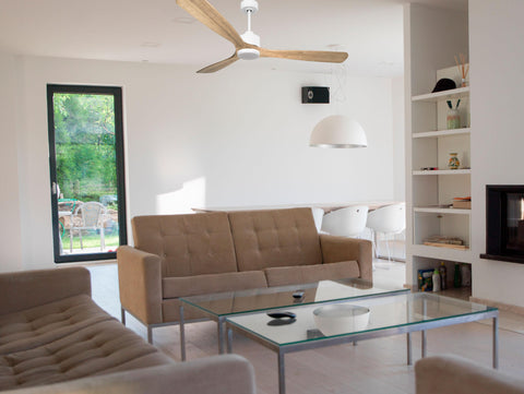 Ventilador de techo Reversible Termostato Dimable Wifi Motor DC Techos Inclinados Mando a Distancia Luz tres tonos Hypersilence Memoria 7