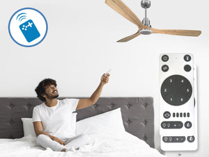 Ventilador de techo Reversible Termostato Dimable Wifi Motor DC Techos Inclinados Mando a Distancia Luz tres tonos Hypersilence Memoria 4